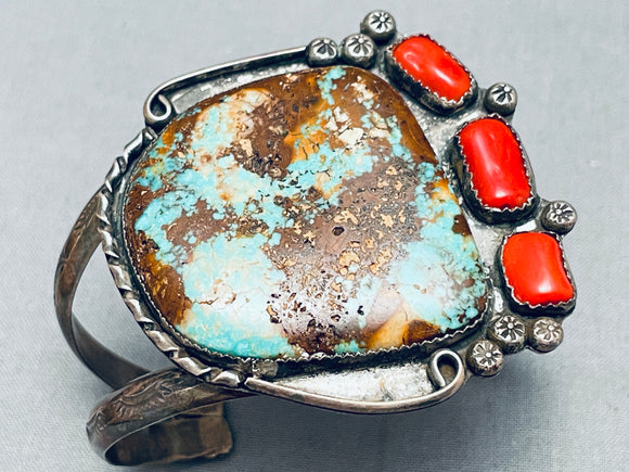 One Of The Best Vintage Native American Navajo Royston Turquoise Coral Sterling Silver Bracelet-Nativo Arts
