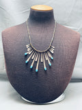 Dangling Turquoise Vintage Native American Navajo Sterling Silver Necklace-Nativo Arts