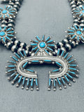 Intricate Womens Vintage Zuni Turquoise Sterling Silver Squash Blossom Necklace-Nativo Arts