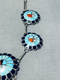 Majestic Vintage Native American Zuni Blue Gem Turquoise Sterling Silver Sunface Necklace-Nativo Arts