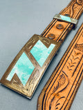 Rare Vintage Southwest Sterling Silver Turquoise Inlay Belt Buckle-Nativo Arts