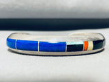 6.5 Inch Wrist Vintage Native American Navajo Turquoise Lapis Inlay Sterling Silver Bracelet-Nativo Arts