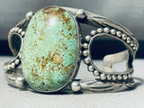 Unique Flanks!! Vintage Native American Navajo Green Turquoise Sterling Silver Bracelet Old-Nativo Arts