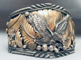 Huge Hand Tooled Vintage Native American Navajo Sterling Silver Eagle Bracelet Cuff-Nativo Arts
