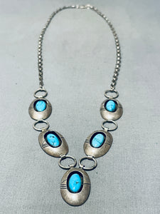 Gasp! Vintage Native American Navajo Domed Turquoise Sterling Silver Necklace-Nativo Arts