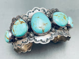 Native American Row Of Chunky Turquoise Vintage Navajo Sterling Silver Stamped Bracelet-Nativo Arts