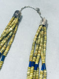 One Of The Best Ever Vintage Native American Navajo Serpentine Lapis Sterling Silver Necklace
