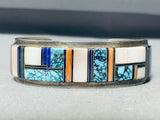 6-1/2' Wrist Vintage Wilbur Yazzie Native American Navajo Sterling Silver Inlay Bracelet-Nativo Arts