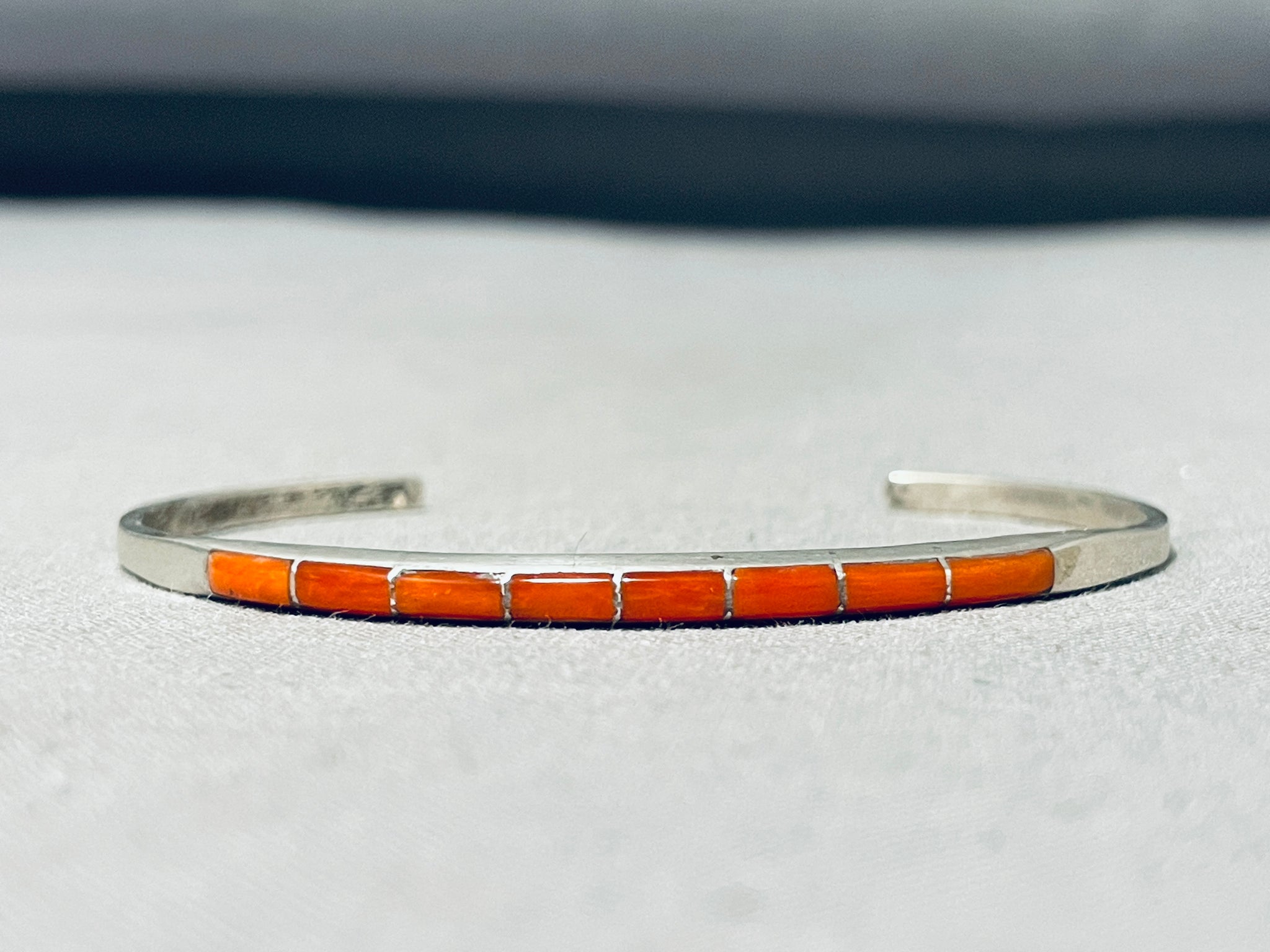 Marvelous Vintage Native American Zuni Inlay Coral Sterling Silver