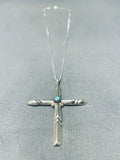 Native American Wonderful Vintage Navajo Blue Gem Turquoise Sterling Silver Cross Necklace-Nativo Arts