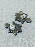Amazing Vintage Native American Zuni Shell & Blue Gem Turquoise Sterling Silver Turtle Earrings-Nativo Arts