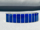 5.5 Inch Wrist Vintage Native American Zuni Lapis Inlay Sterling Silver Bracelet-Nativo Arts