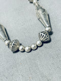 Carefully Hand Tooled Vintage Native American Navajo Sterling Silver Button Bead Necklace Old-Nativo Arts
