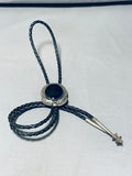 Brilliant Vintage Native American Navajo Onyx Sterling Silver Bolo Tie-Nativo Arts