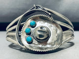 Oh The Intricacy! Native American Navajo Cowboy Hat Turquoise Sterling Silver Bracelet-Nativo Arts