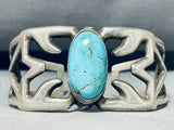 Spectacular Vintage Native American Navajo Blue Gem Sand Cast Silver Bracelet-Nativo Arts