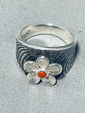 Fantastic Native American Navajo Coral Sterling Silver Ring Signed Darryl Dean Begay-Nativo Arts