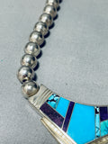 Ray Tracey Vintage Native American Navajo Turquoise Inlay Sterling Silver Necklace-Nativo Arts