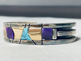 Real Gold And Real Rare Turquoise Vintage Native American Navajo Sterling Silver Bracelet-Nativo Arts
