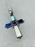 Incredible Vintage Native American Navajo Turquoise Sterling Silver Cross Necklace-Nativo Arts