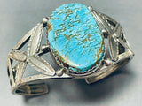 Leaf Flanks Vintage Native American Navajo Old Deposit #8 Turquoise Sterling Silver Bracelet-Nativo Arts