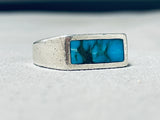 Brilliant Blue Diamond Turquoise Vintage Native American Navajo Sterling Silver Ring-Nativo Arts