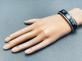 6.5 Inch Wrist Vintage Native American Navajo Hogan Inlay Sterling Silver Turquoise Bracelet-Nativo Arts
