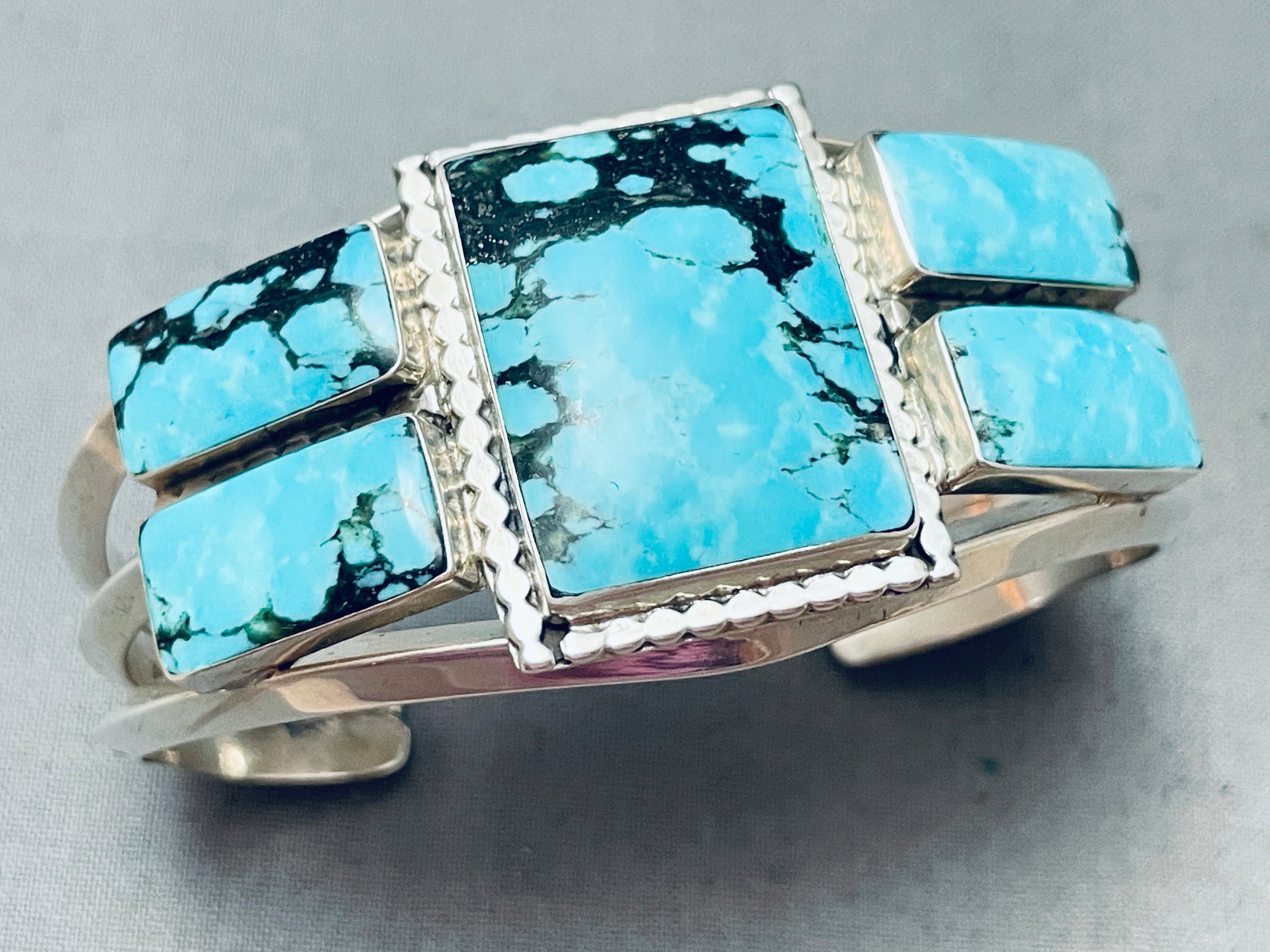 Superior Native American Navajo Squared Turquoise Sterling