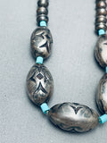 One Of The Best Vintage Native American Navajo Turquoise Sterling Silver Inlay Bead Necklace-Nativo Arts