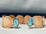 Priceless Native American Navajo Signed 8 Turquoise Indian Head Copper Pennies Bracelet-Nativo Arts