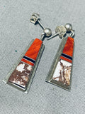Captivating Vintage Native American Navajo Inlay Wildhorse Sterling Silver Earrings-Nativo Arts