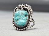 Signed Vintage Native American Navajo Old Kingman Turquoise Sterling Silver Ring Old-Nativo Arts
