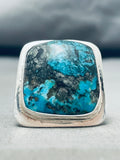 Dramatic Vintage Native American Navajo Godber Turquoise Sterling Silver Ring-Nativo Arts