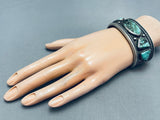 Green Basalt Turquoise!! Vintage Native American Navajo Sterling Silver Bracelet-Nativo Arts