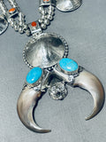 271 Grams Coin Turquoise Bear Sterling Silver Squash Blossom Necklace-Nativo Arts