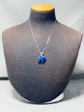 Adorable Vintage Native American Navajo Lapis Sterling Silver Bear Necklace Signed Rose Begay-Nativo Arts