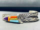 Jaws To Floor!! Vintage Native American Navajo Turquoise Inlay Sterling Silver Bracelet-Nativo Arts