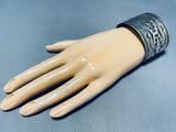 Vintage Rug Pattern!! Native American Navajo Sterling Silver Wide Bracelet-Nativo Arts
