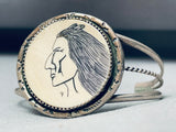 Intricate Hand Etched Vintage Native American Navajo Sterling Silver Bracelet Cuff-Nativo Arts