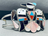 Bobby Shack Native American Zuni Turquoise Coral Jet Sterling Silver Thunderbird Bracelet-Nativo Arts