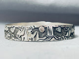 Carved Horse Scenery Vintage Native American Navajo Signed Lloyd Becenti Silver Bangle Bracelet
