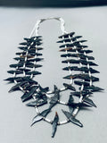 Hand Carved Jet Bird Vintage Santo Domingo Sterling Silver Heishi Necklace-Nativo Arts