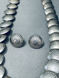 Graduated Pillow Bead Vintage Native American Navajo Sterling Silver Necklace And Earring Set