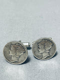 Excellent Vintage Native American Navajo Sterling Silver Dime Cuff Links-Nativo Arts