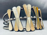 Butterfly Yellow Pearl Inlay Vintage Native American Navajo Sterling Silver Bracelet-Nativo Arts