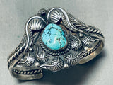 Ornate Vintage Native American Navajo Old Kingman Turquoise Sterling Silver Bracelet-Nativo Arts