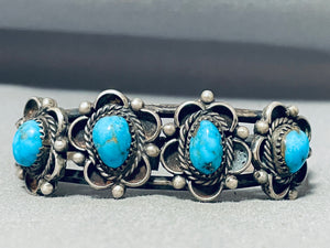 Johnny Frank Vintage Native American Navajo Blue Gem Turquoise Sterling Silver Bracelet-Nativo Arts