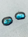Wonderful Vintage Native American Navajo Morenci Turquoise Sterling Silver Earrings-Nativo Arts