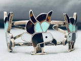 Intricate Eagles Vintage Native American Zuni Turquoise Inlay Sterling Silver Bracelet-Nativo Arts