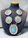 200 Grams Huge Vintage Native American Navajo Concho Sterling Silver Turquoise Necklace-Nativo Arts
